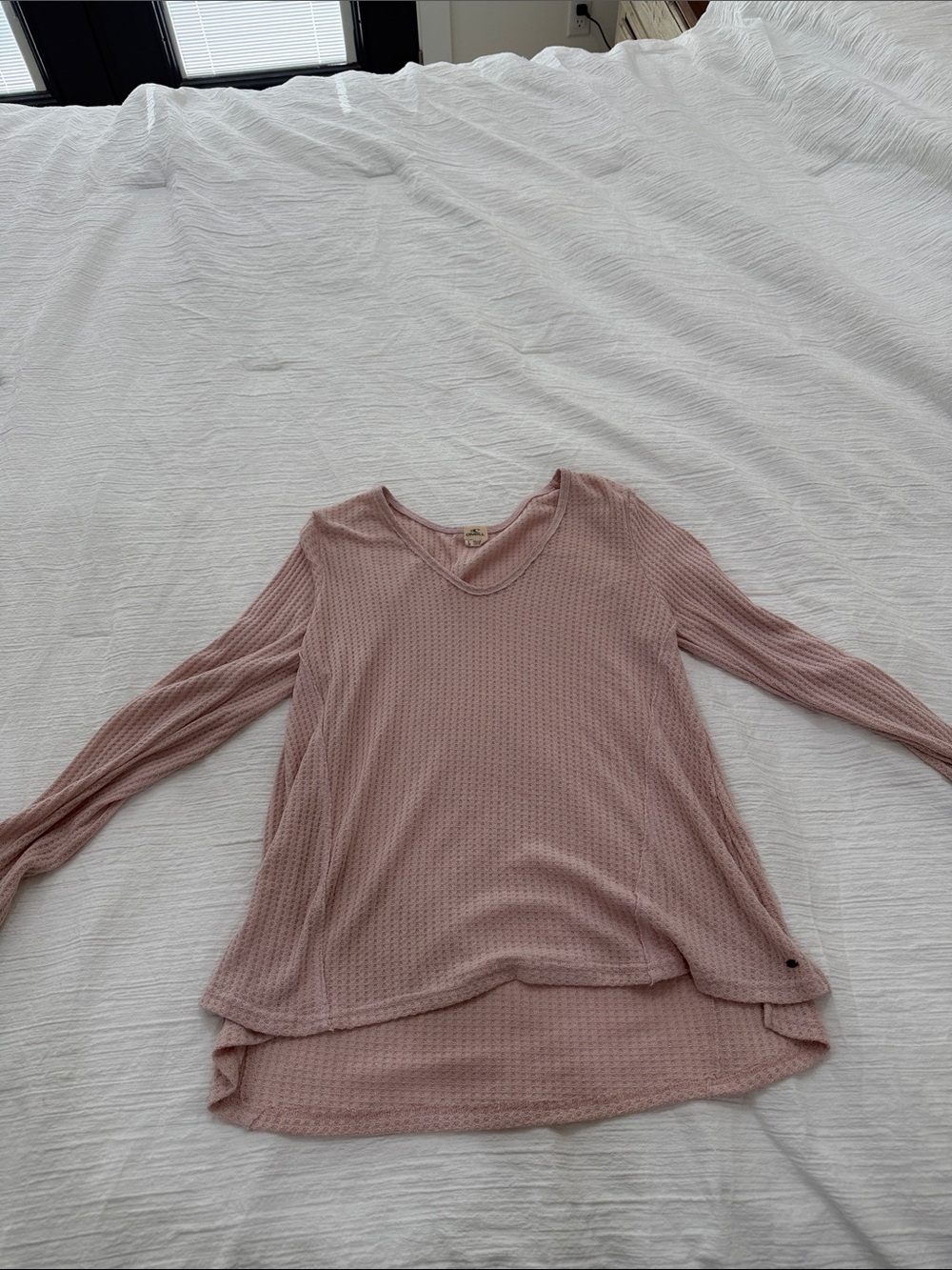 O'Neill Dusty Pink Waffle V-Neck Long Sleeve Top